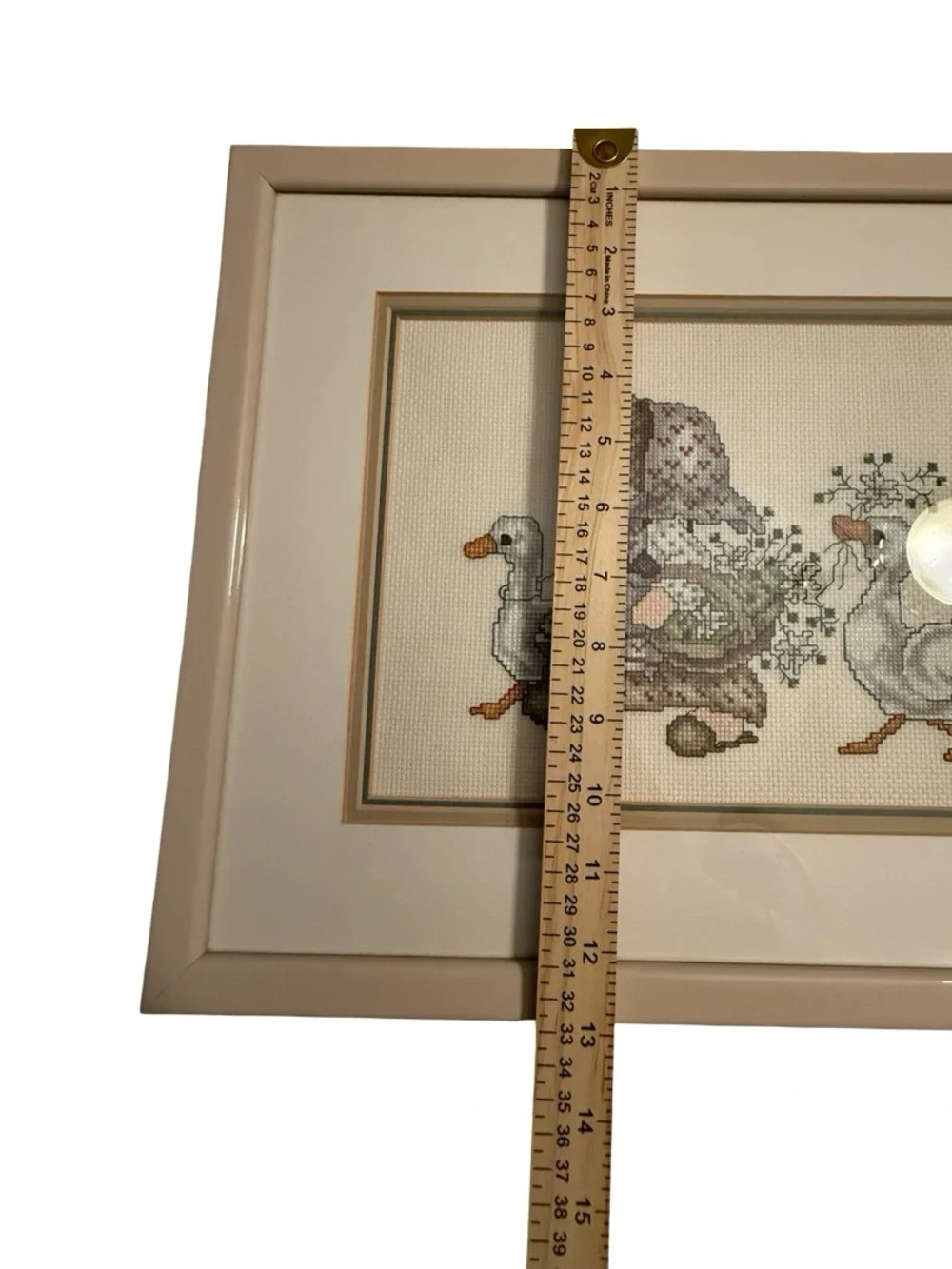 Vintage Cottagecore Goose Cross Stitch Framed Wall Art Grandmillenial Prairie
